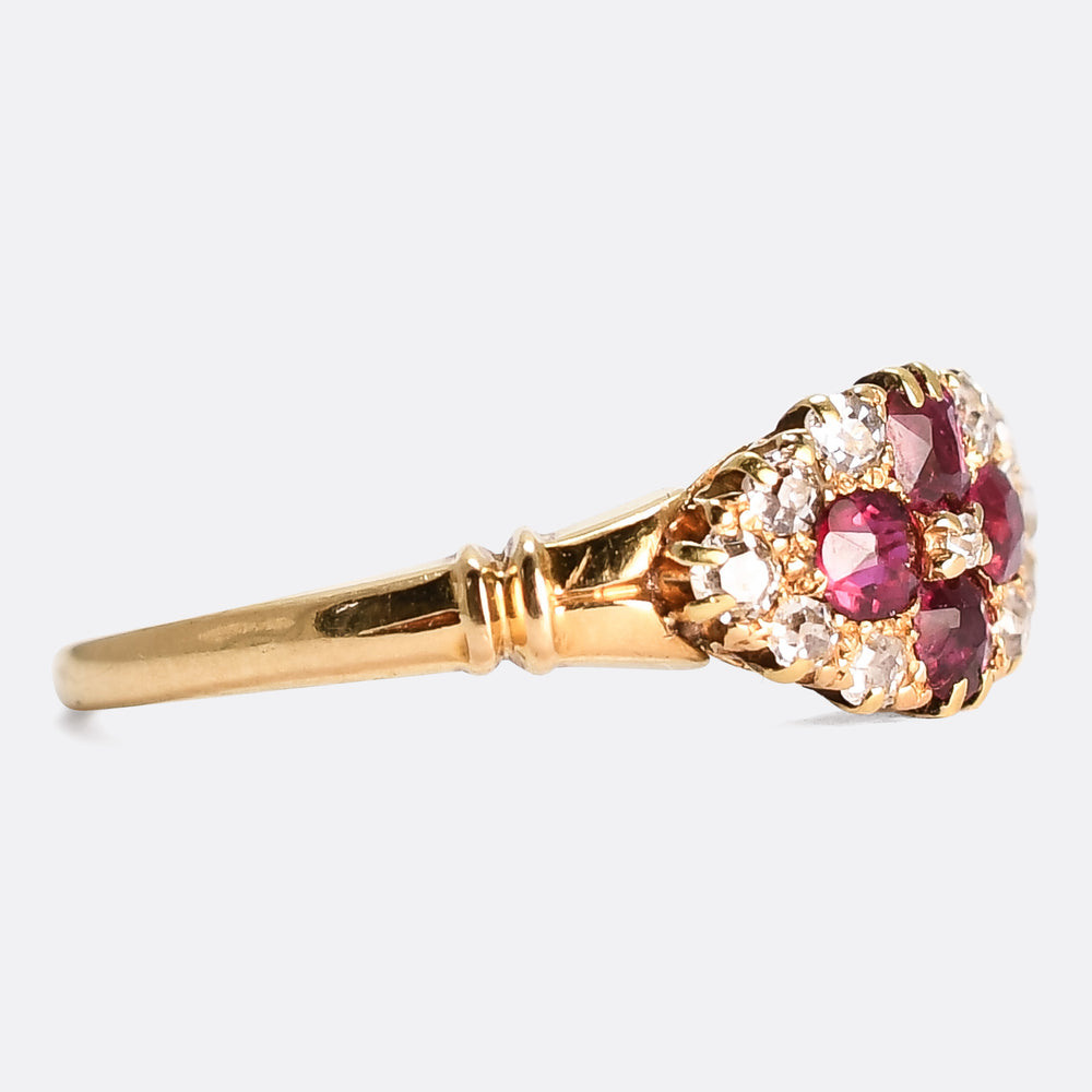 Edwardian Ruby & Diamond Cluster Ring