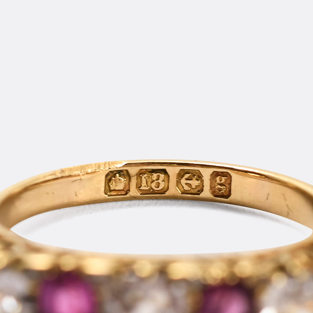 Edwardian Ruby & Diamond Scrolled 5-Stone Ring