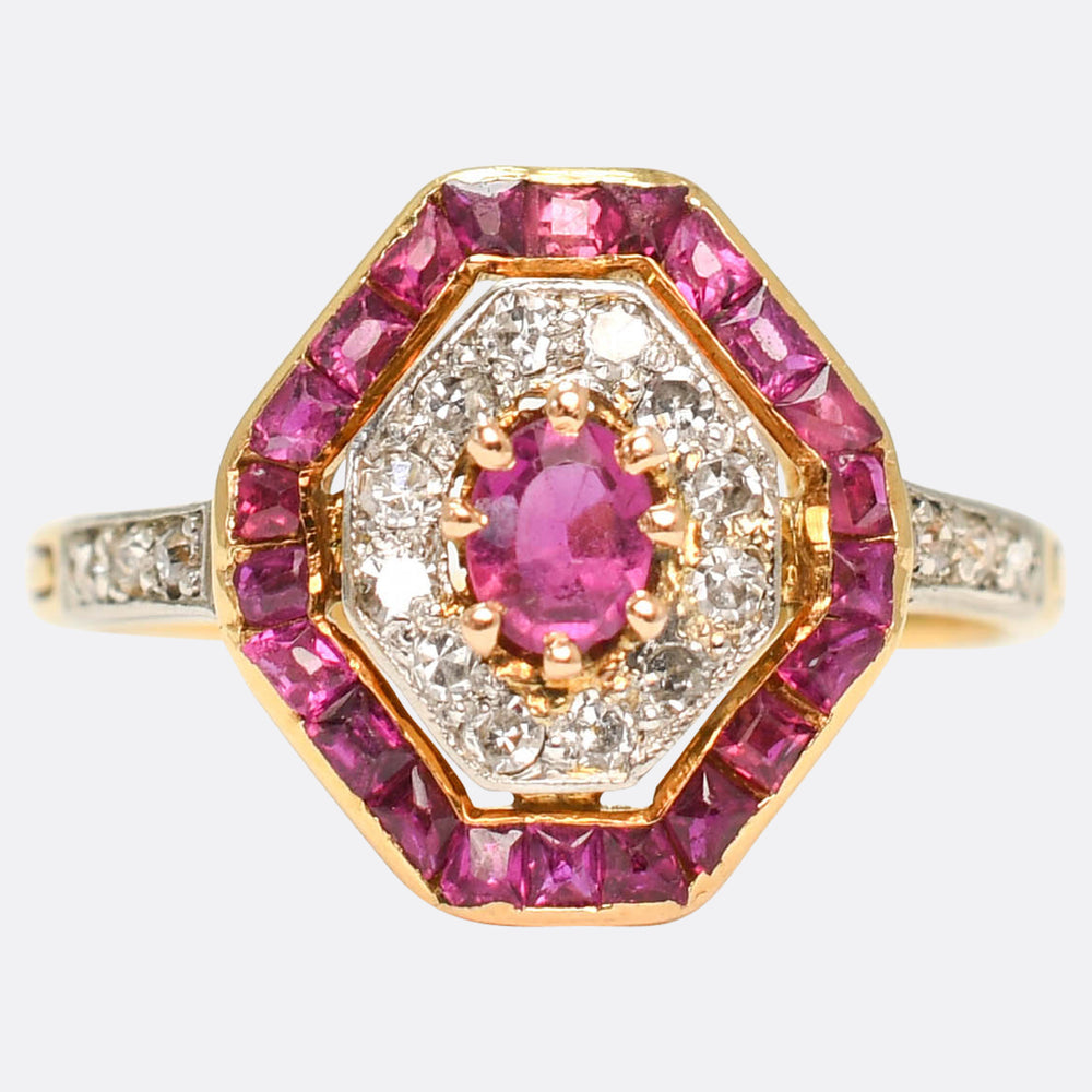 Edwardian Ruby & Diamond Target Cluster Ring