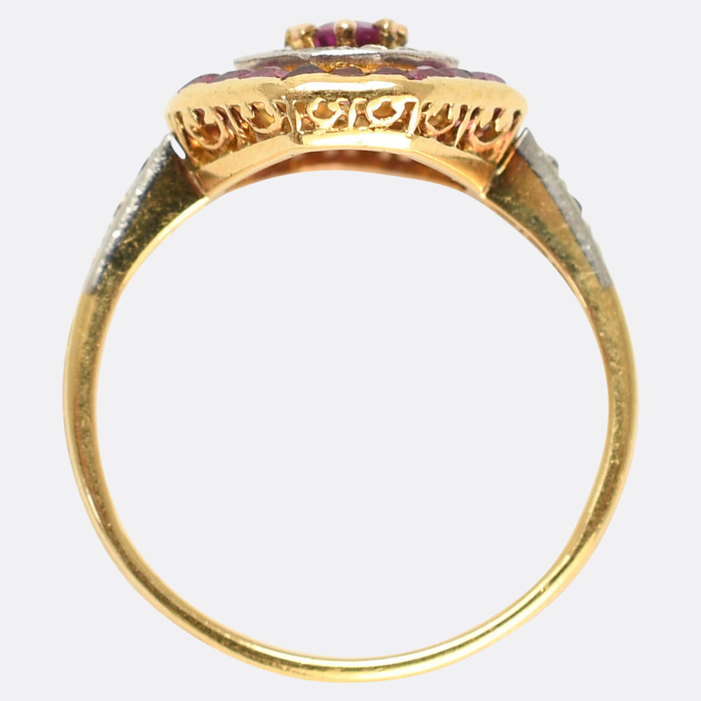 Edwardian Ruby & Diamond Target Cluster Ring