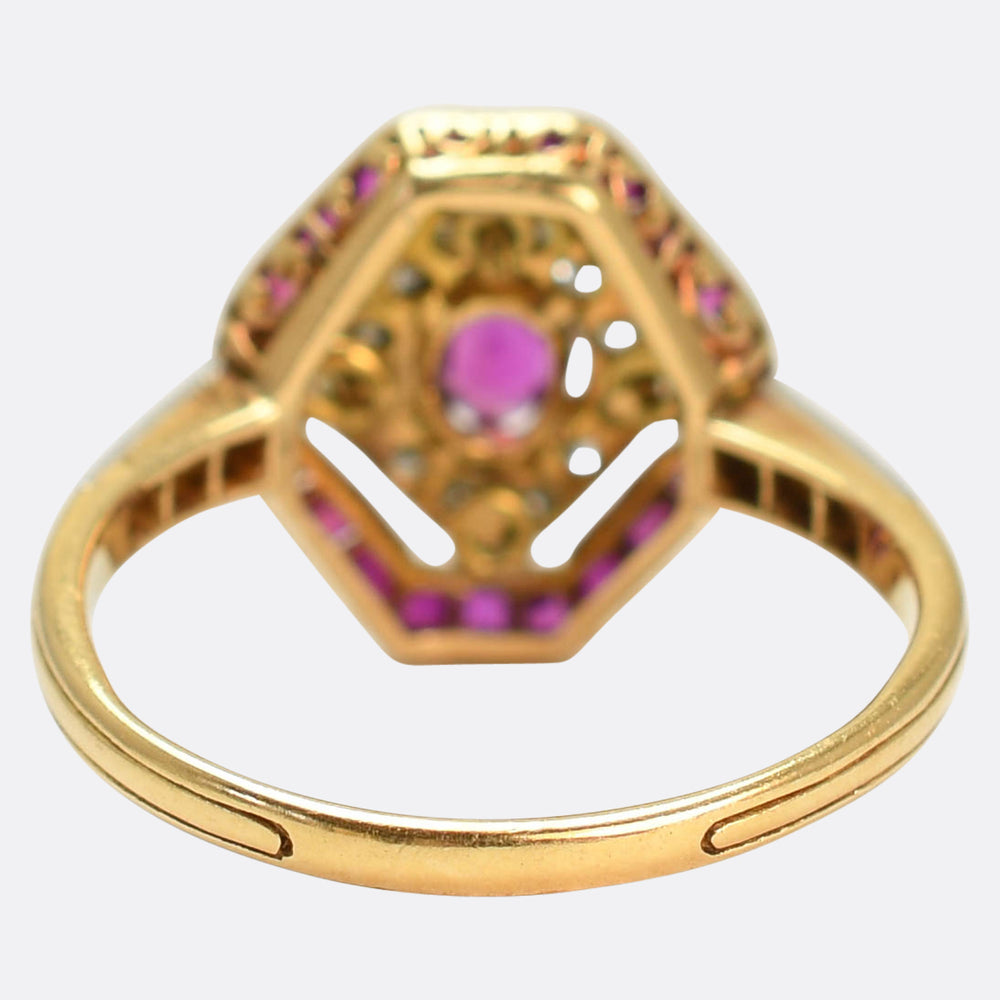 Edwardian Ruby & Diamond Target Cluster Ring