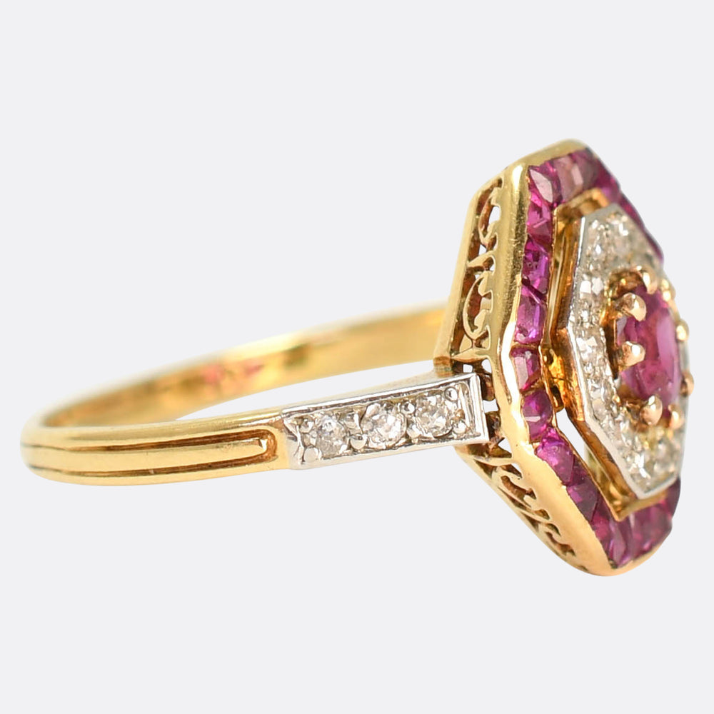 Edwardian Ruby & Diamond Target Cluster Ring