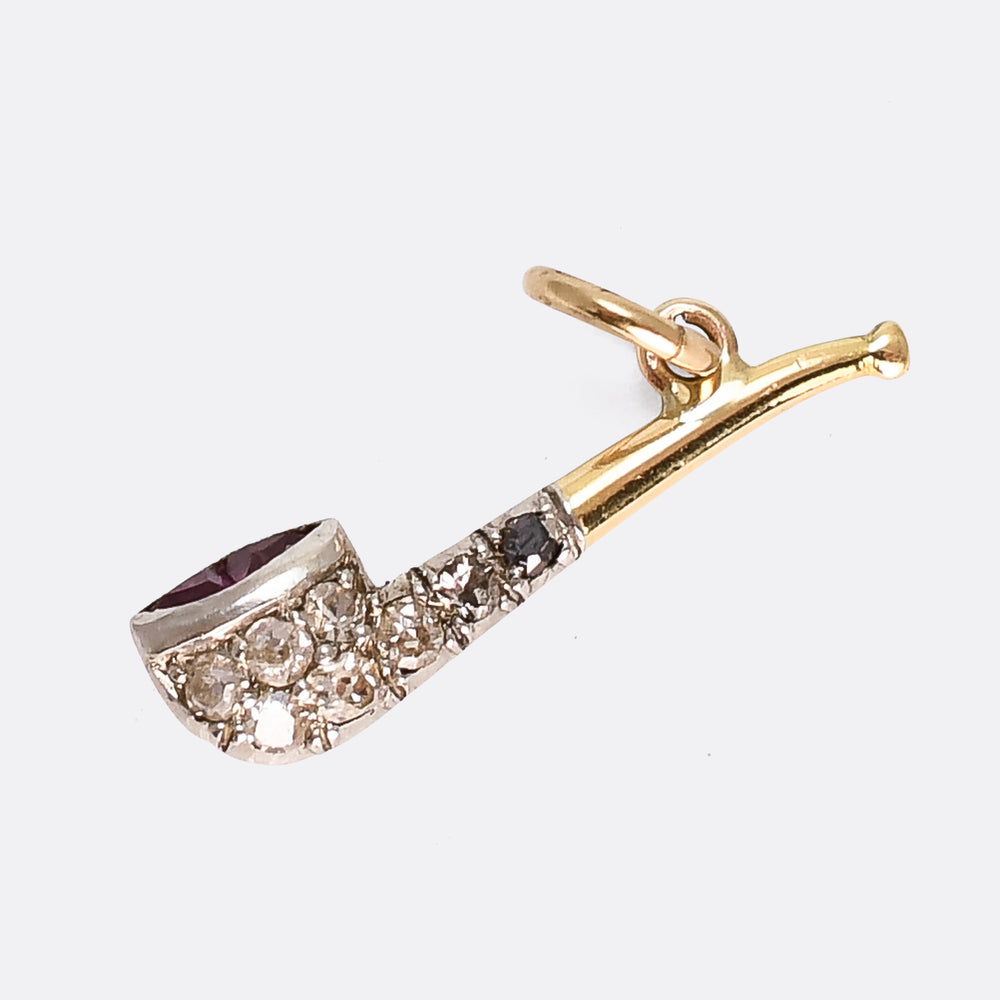 Edwardian Ruby & Diamond Tobacco Pipe Charm