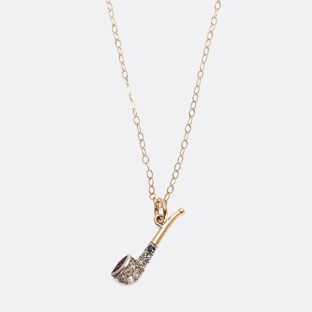 Edwardian Ruby & Diamond Tobacco Pipe Charm
