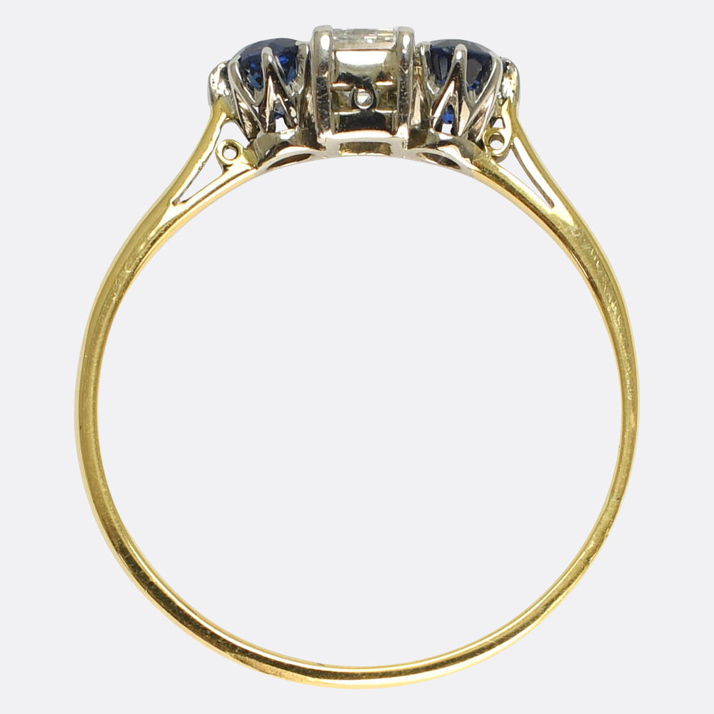 Edwardian Sapphire & Baguette Diamond Trilogy Ring
