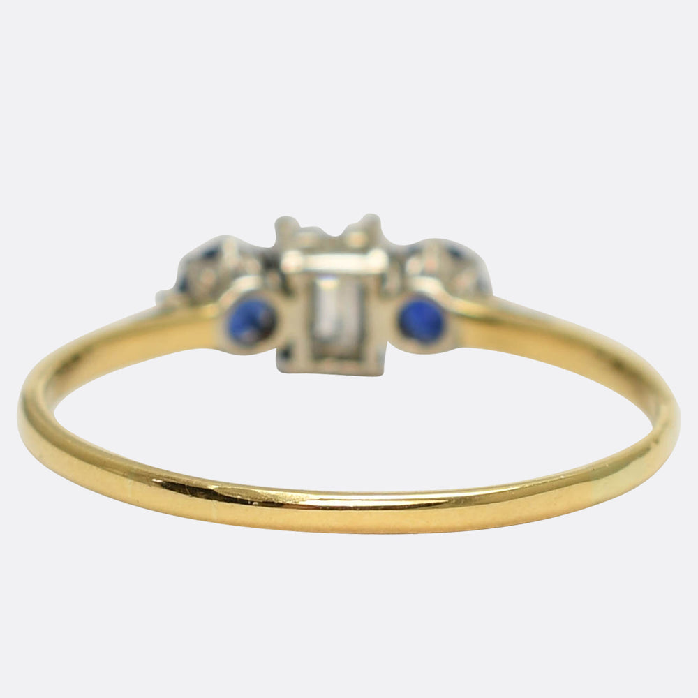 Edwardian Sapphire & Baguette Diamond Trilogy Ring