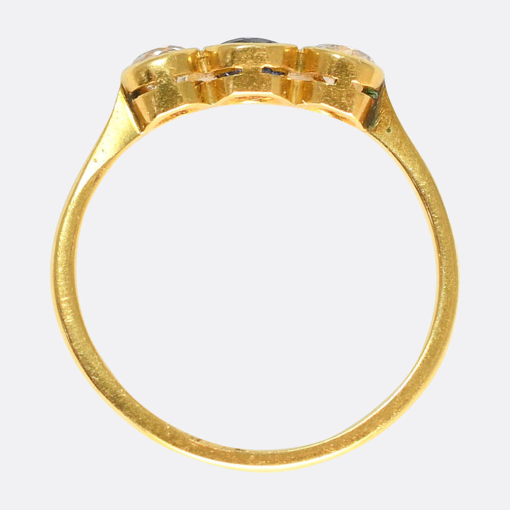 Edwardian Sapphire & Diamond Bezel-Set Trilogy Ring
