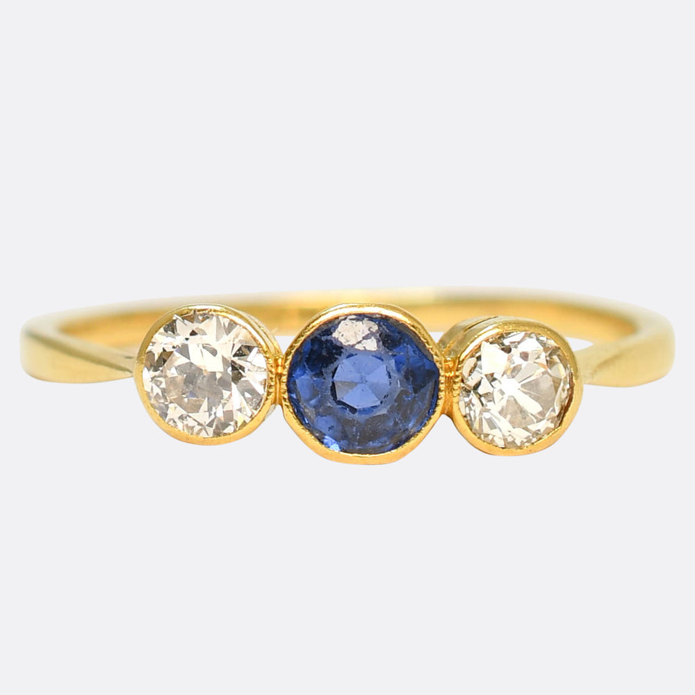 Edwardian Sapphire & Diamond Bezel-Set Trilogy Ring