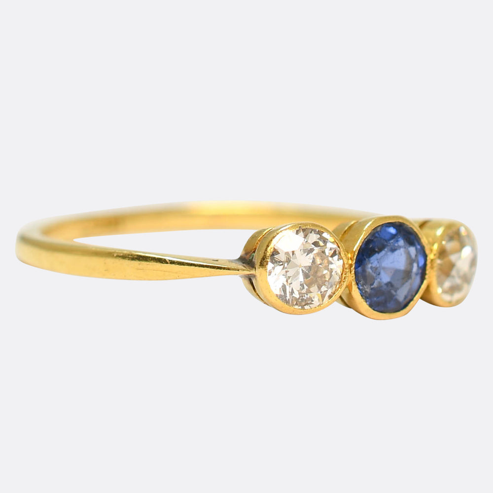 Edwardian Sapphire & Diamond Bezel-Set Trilogy Ring