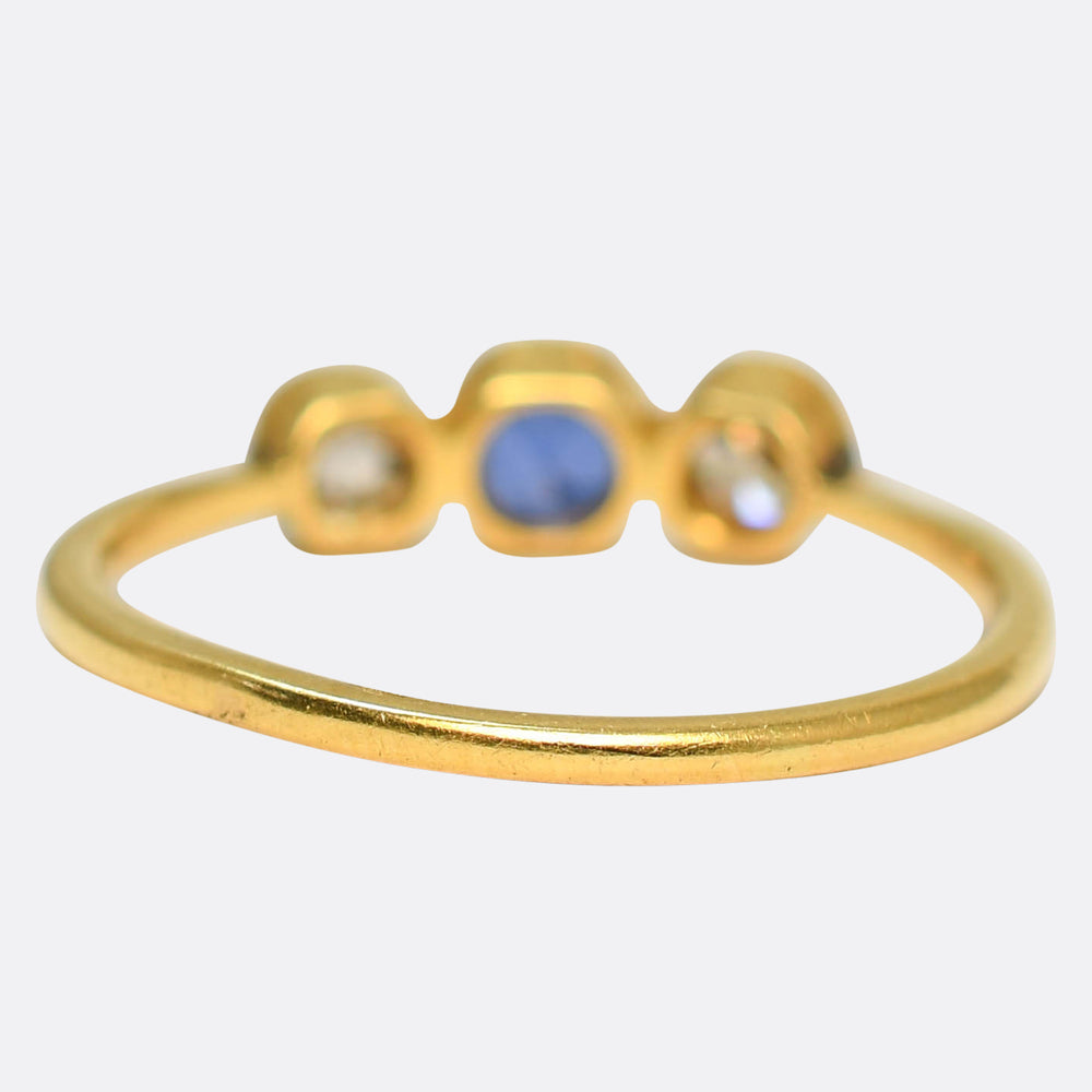 Edwardian Sapphire & Diamond Bezel-Set Trilogy Ring
