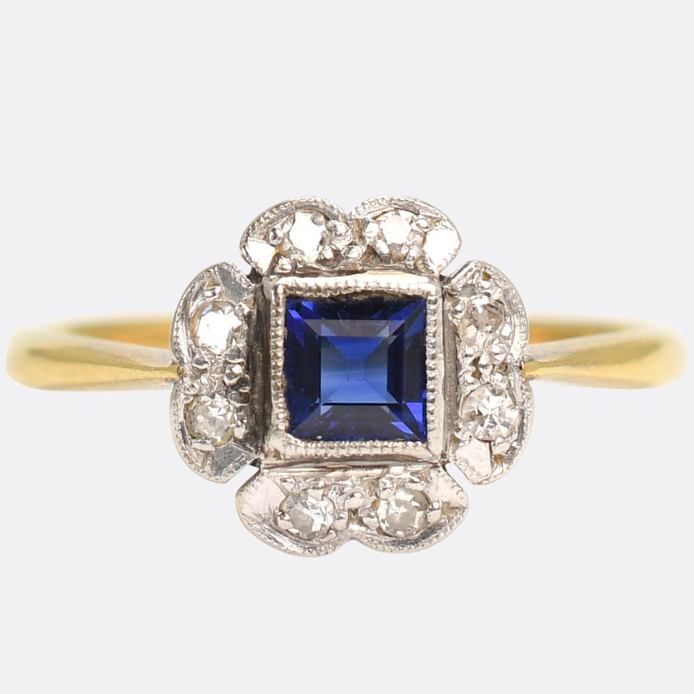Edwardian Sapphire & Diamond Cluster Ring
