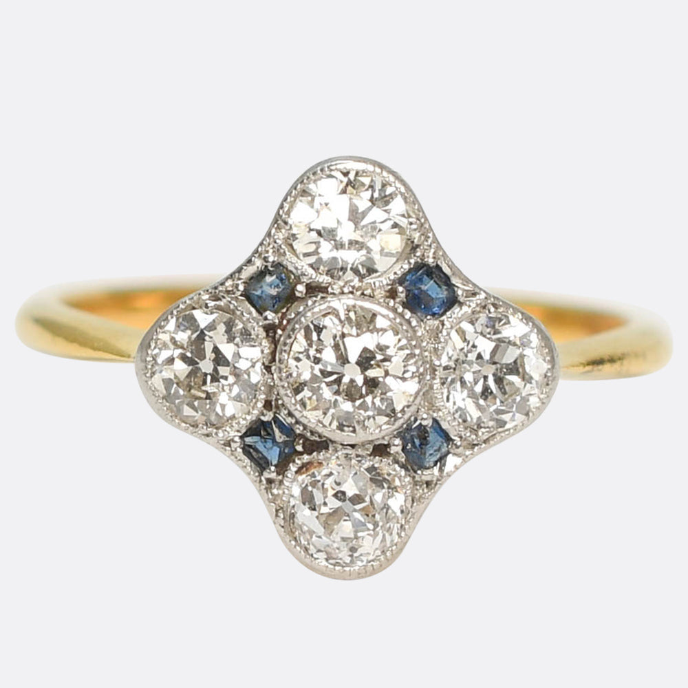 Edwardian Sapphire & Diamond Cluster Ring