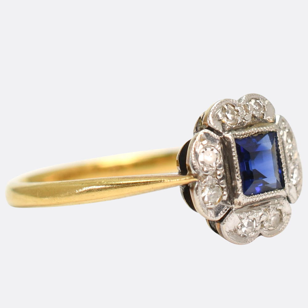 Edwardian Sapphire & Diamond Cluster Ring