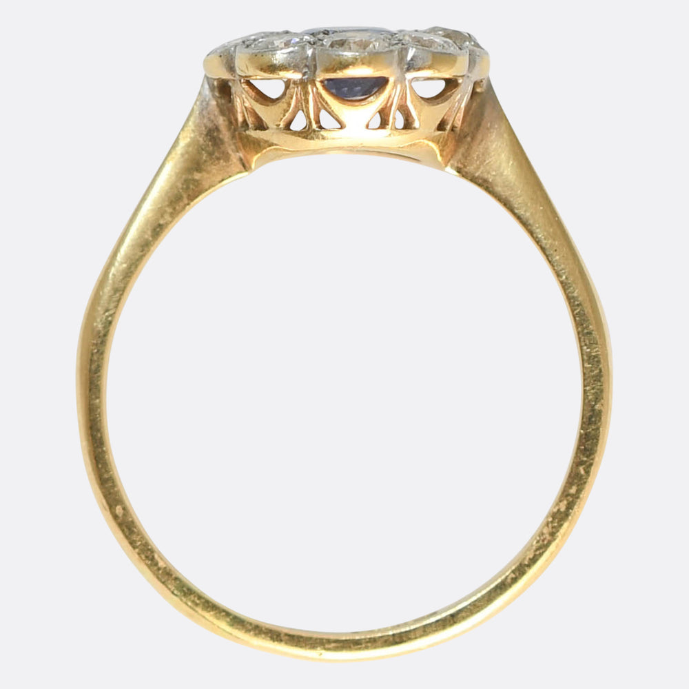 Edwardian Sapphire & Diamond Daisy Cluster Ring