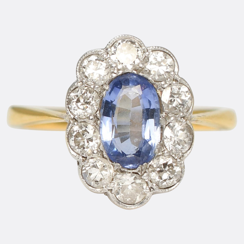 Edwardian Sapphire & Diamond Daisy Cluster Ring