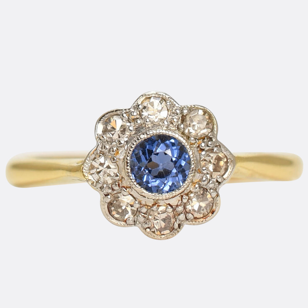 Edwardian Sapphire & Diamond Daisy Cluster Ring