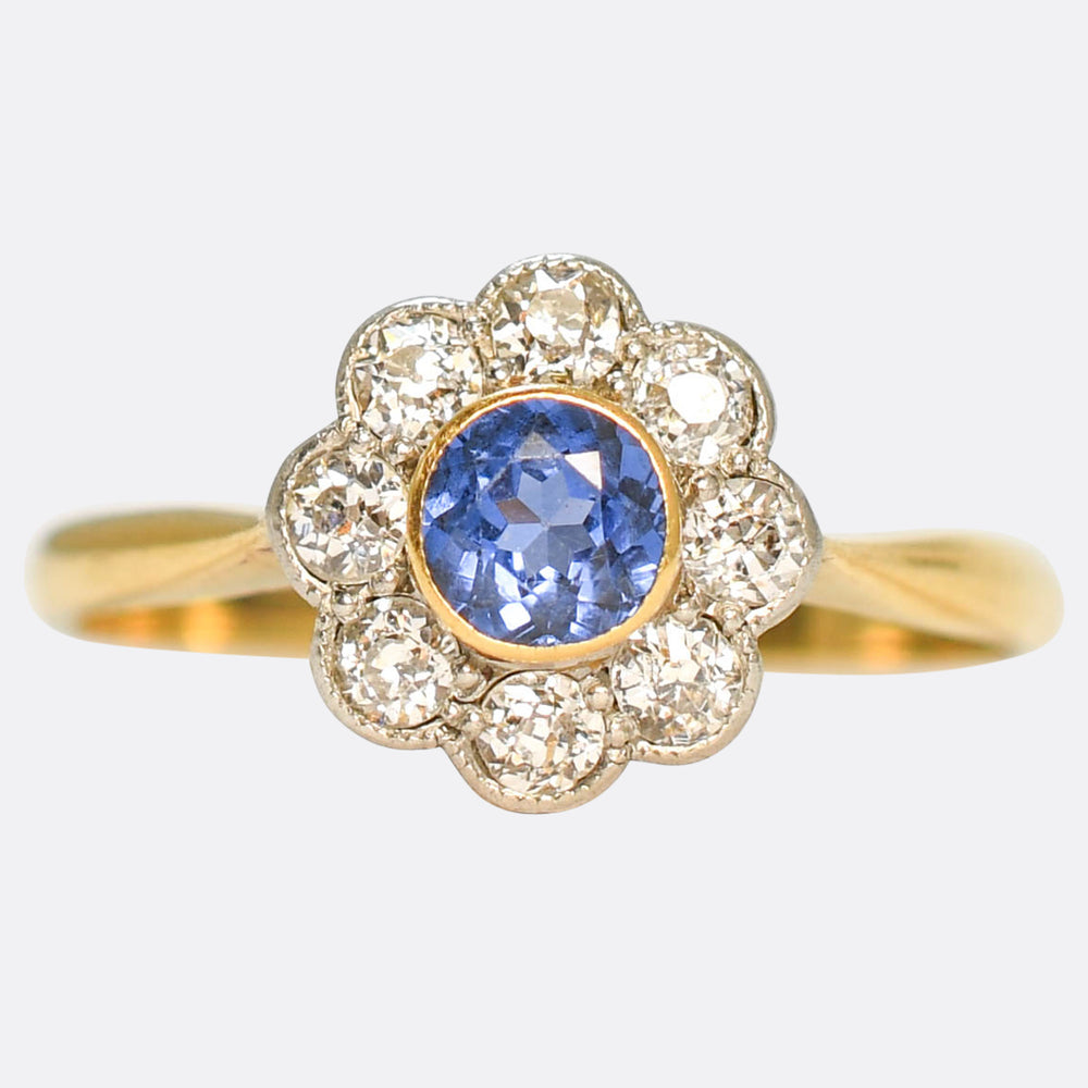 Edwardian Sapphire & Diamond Daisy Ring