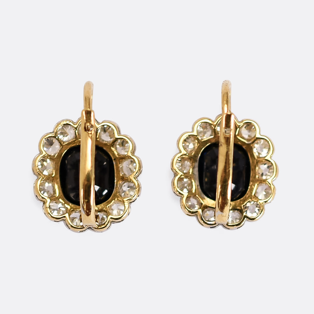 Edwardian Sapphire & Diamond Flower Cluster Earrings