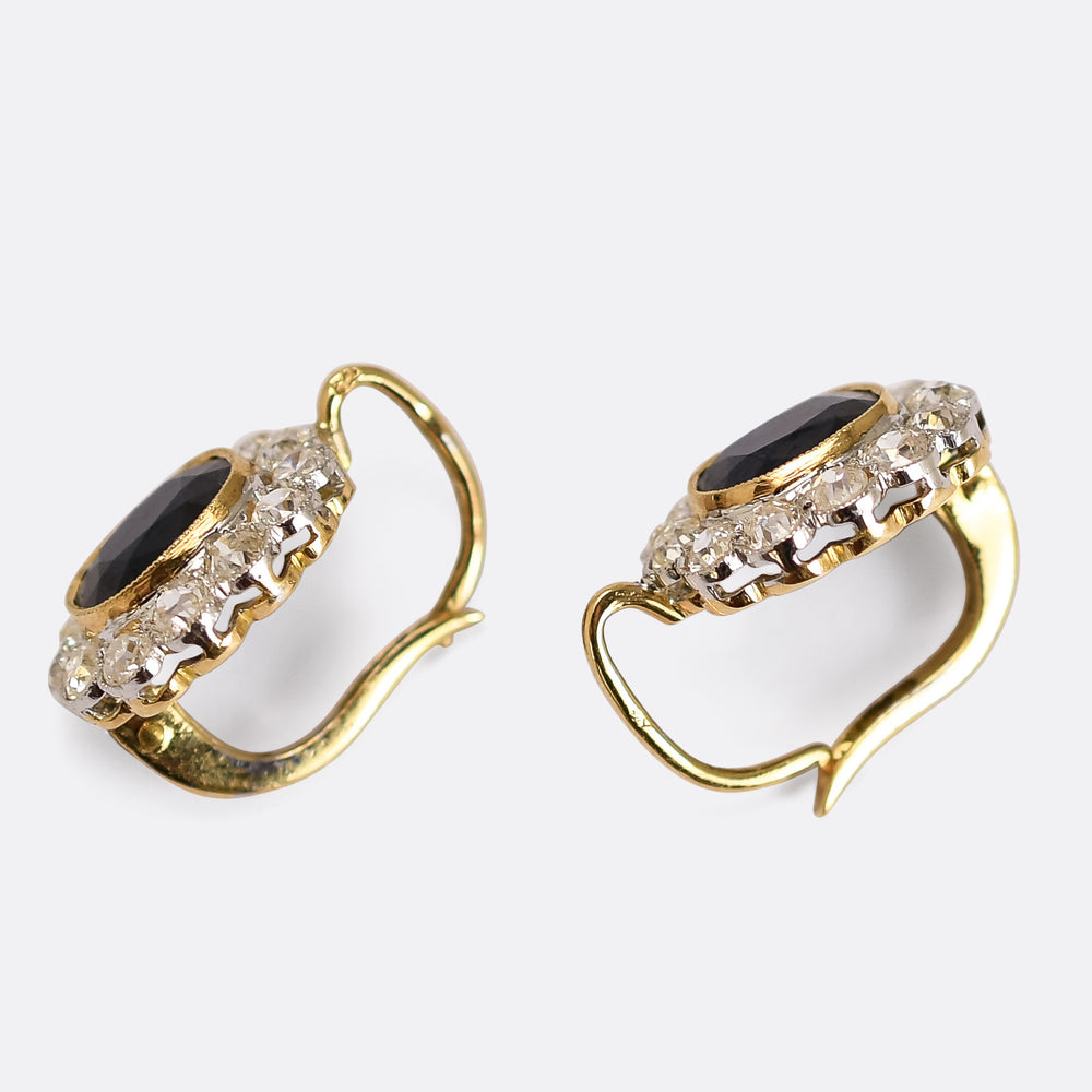 Edwardian Sapphire & Diamond Flower Cluster Earrings