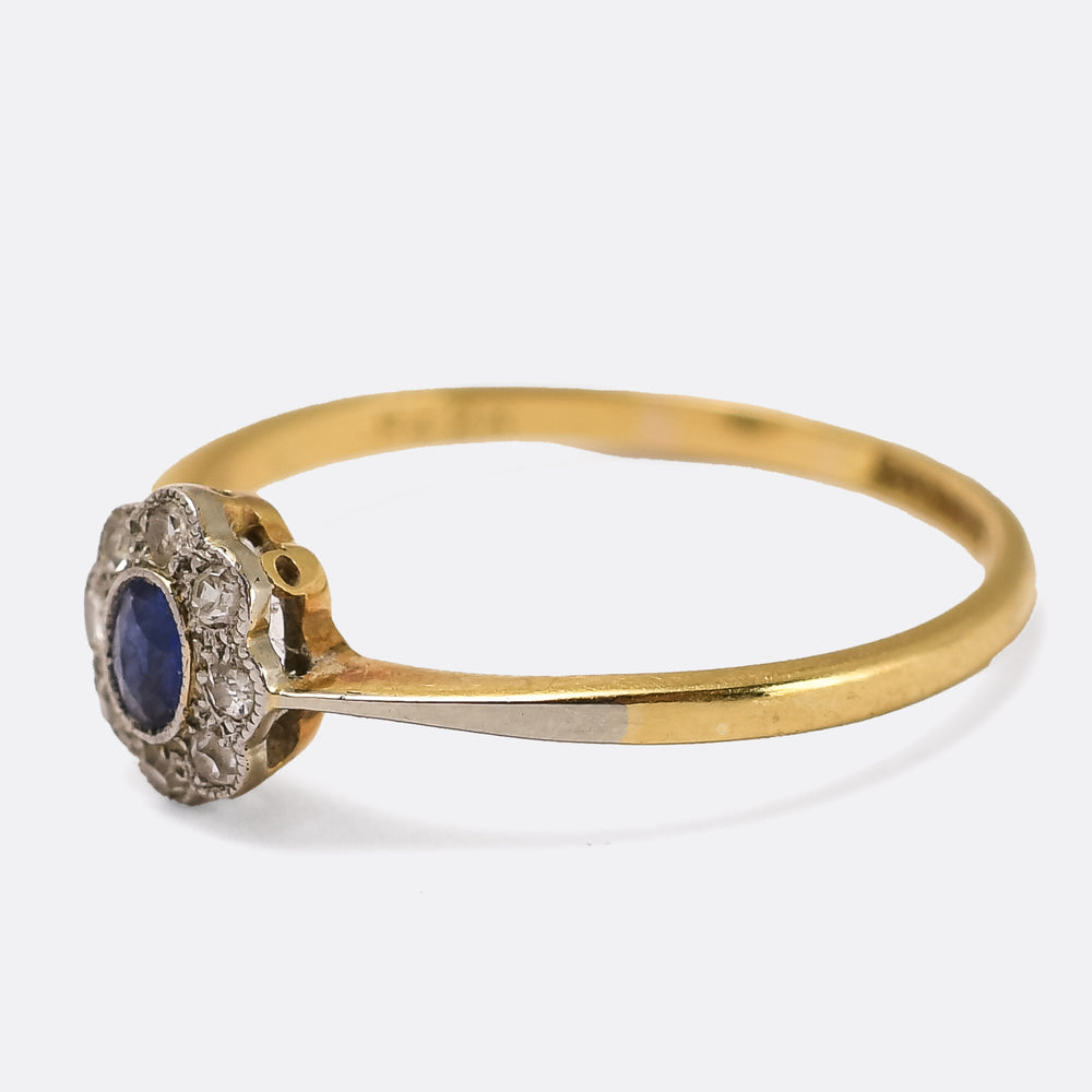 Edwardian Sapphire & Diamond Flower Cluster Ring