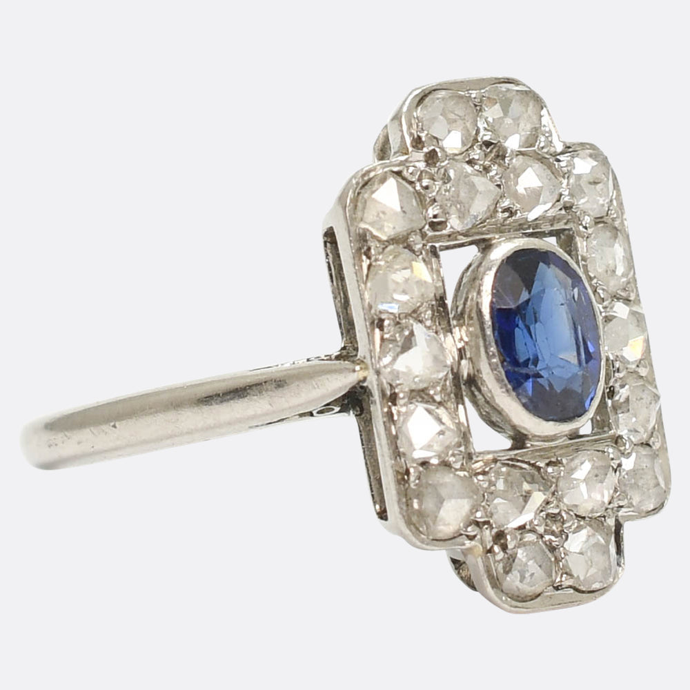 Edwardian Sapphire & Diamond Openwork Panel Ring
