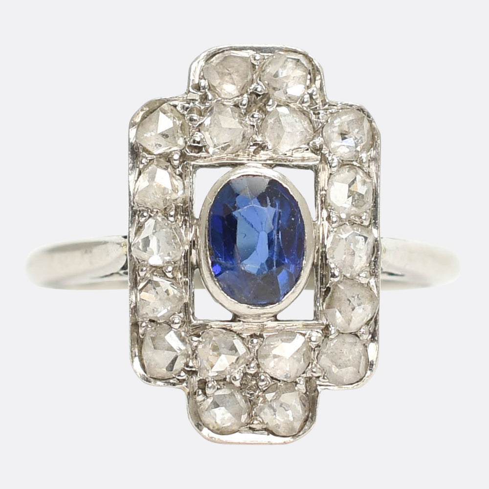 Edwardian Sapphire & Diamond Openwork Panel Ring