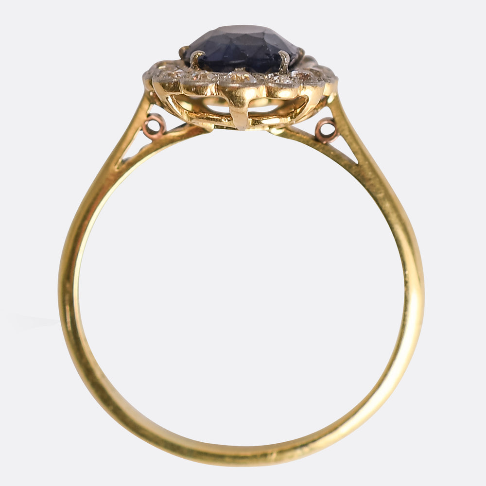 Edwardian Sapphire & Diamond Oval Cluster Ring