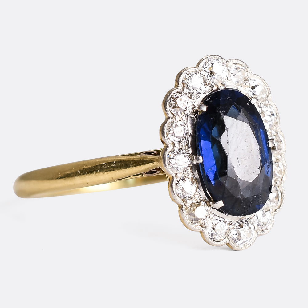 Edwardian Sapphire & Diamond Oval Cluster Ring