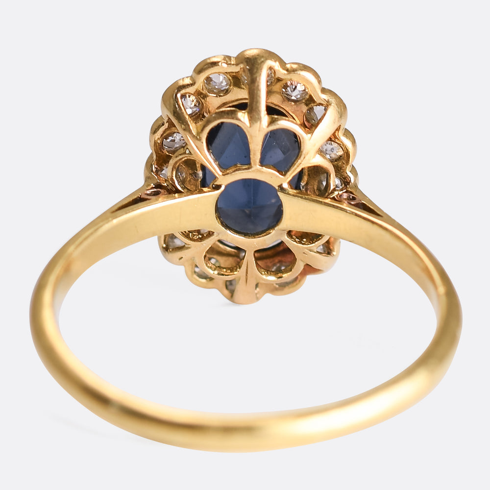 Edwardian Sapphire & Diamond Oval Cluster Ring