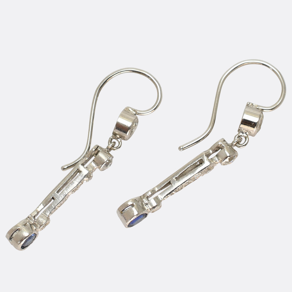 Edwardian Sapphire & Diamond Platinum Drop Earrings