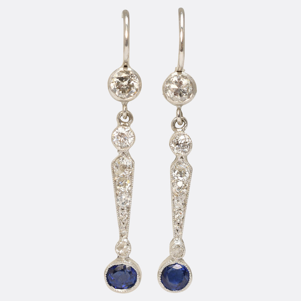 Edwardian Sapphire & Diamond Platinum Drop Earrings