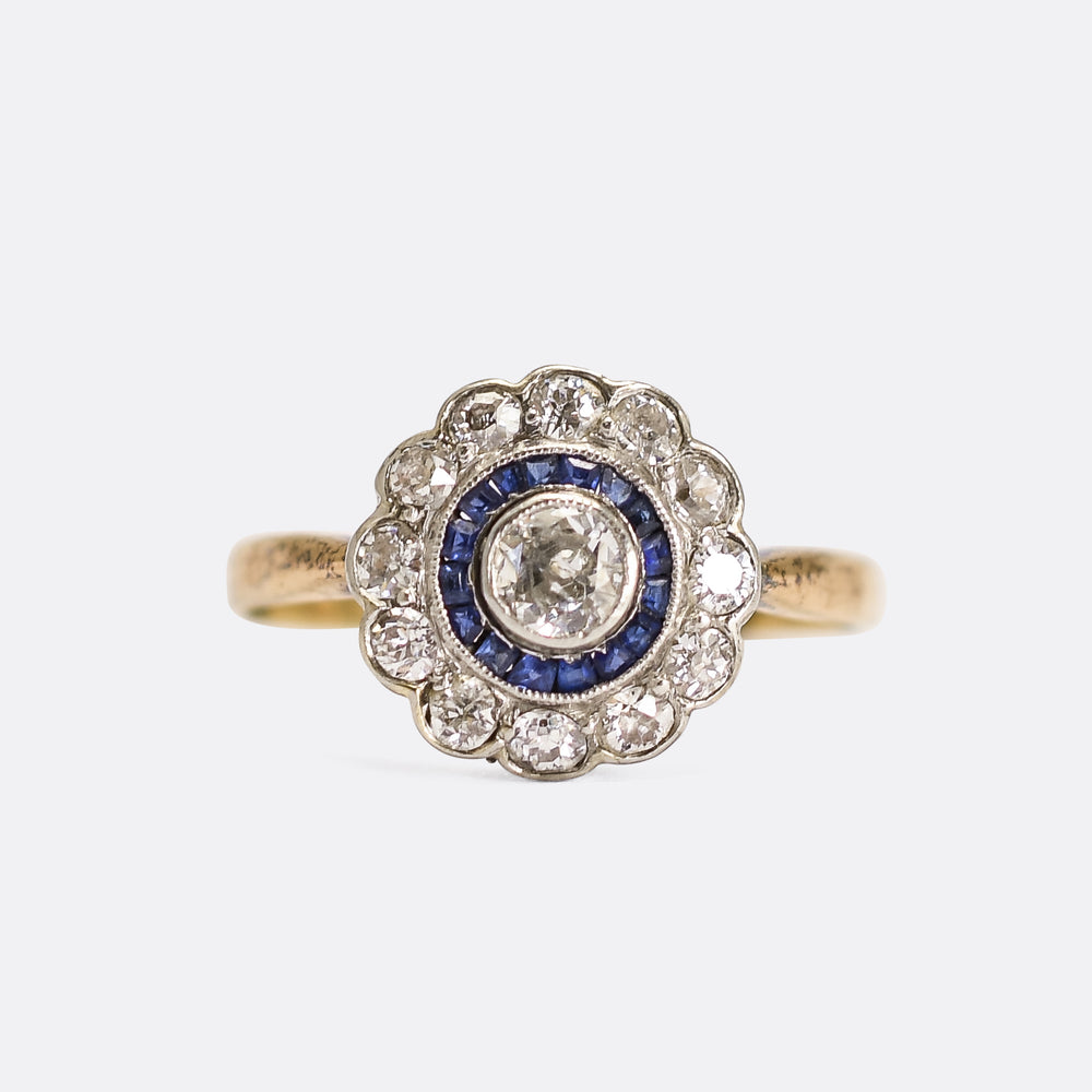 Edwardian Sapphire & Diamond Target Ring