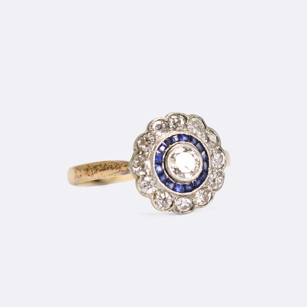 Edwardian Sapphire & Diamond Target Ring