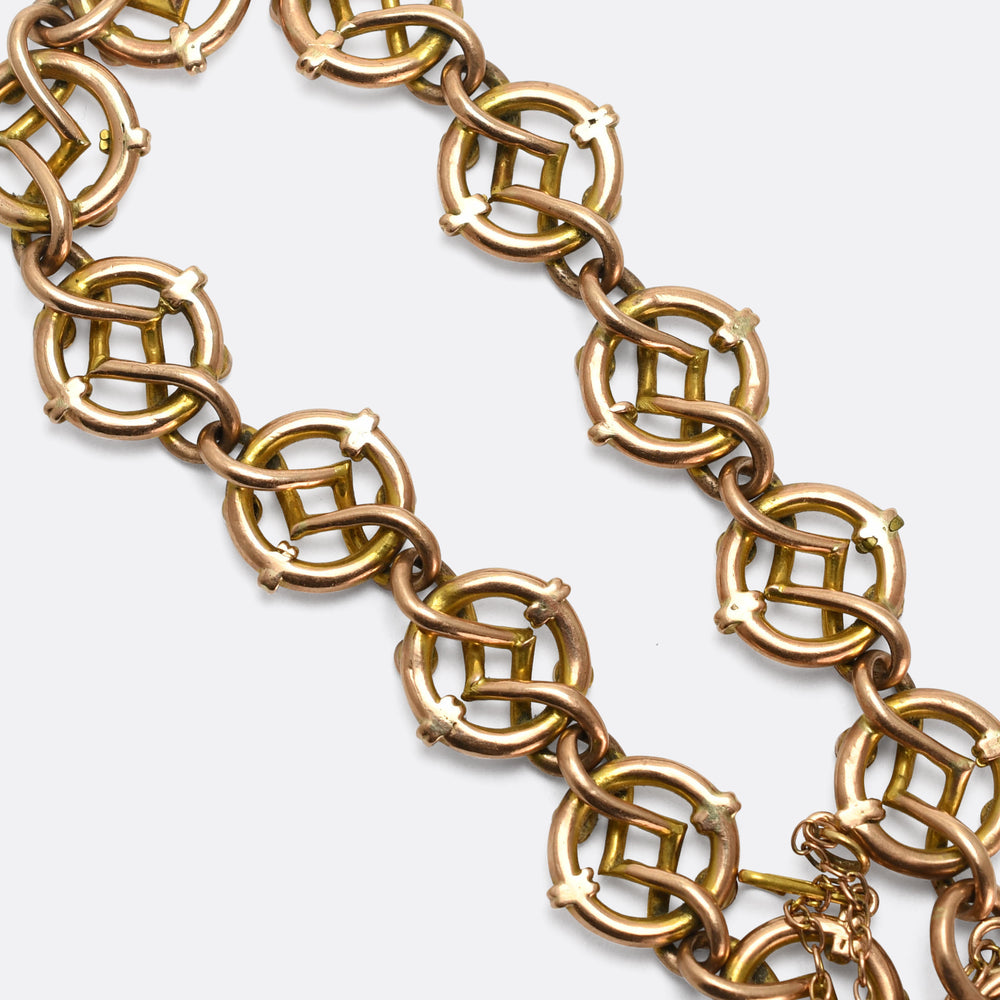 Edwardian Sapphire & Pearl Fancy-Link Heart Padlock Bracelet