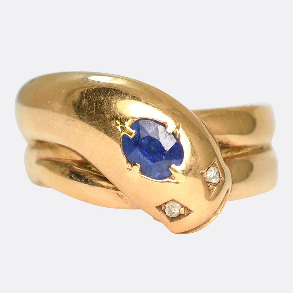 Edwardian Sapphire & Rose Cut Diamond Snake Ring