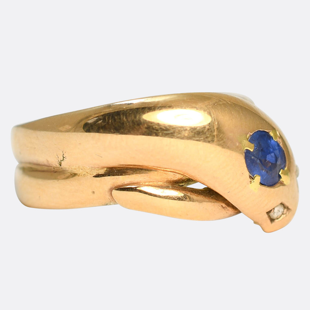Edwardian Sapphire & Rose Cut Diamond Snake Ring