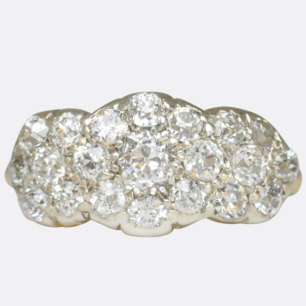 Edwardian Triple Diamond Flower Cluster Ring