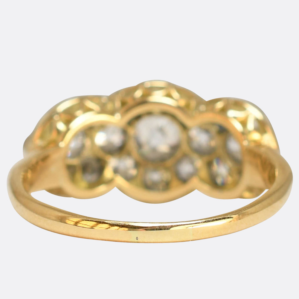 Edwardian Triple Diamond Flower Cluster Ring