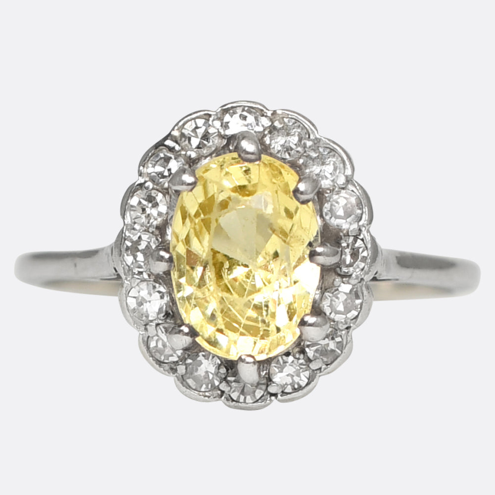 Edwardian Yellow Sapphire & Diamond Daisy Cluster Ring