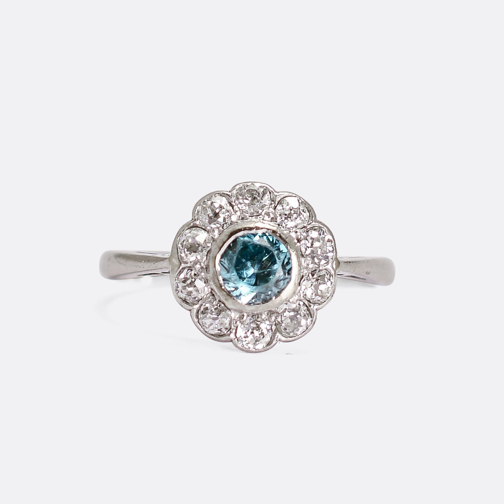 Edwardian Zircon & Diamond Flower Cluster Ring