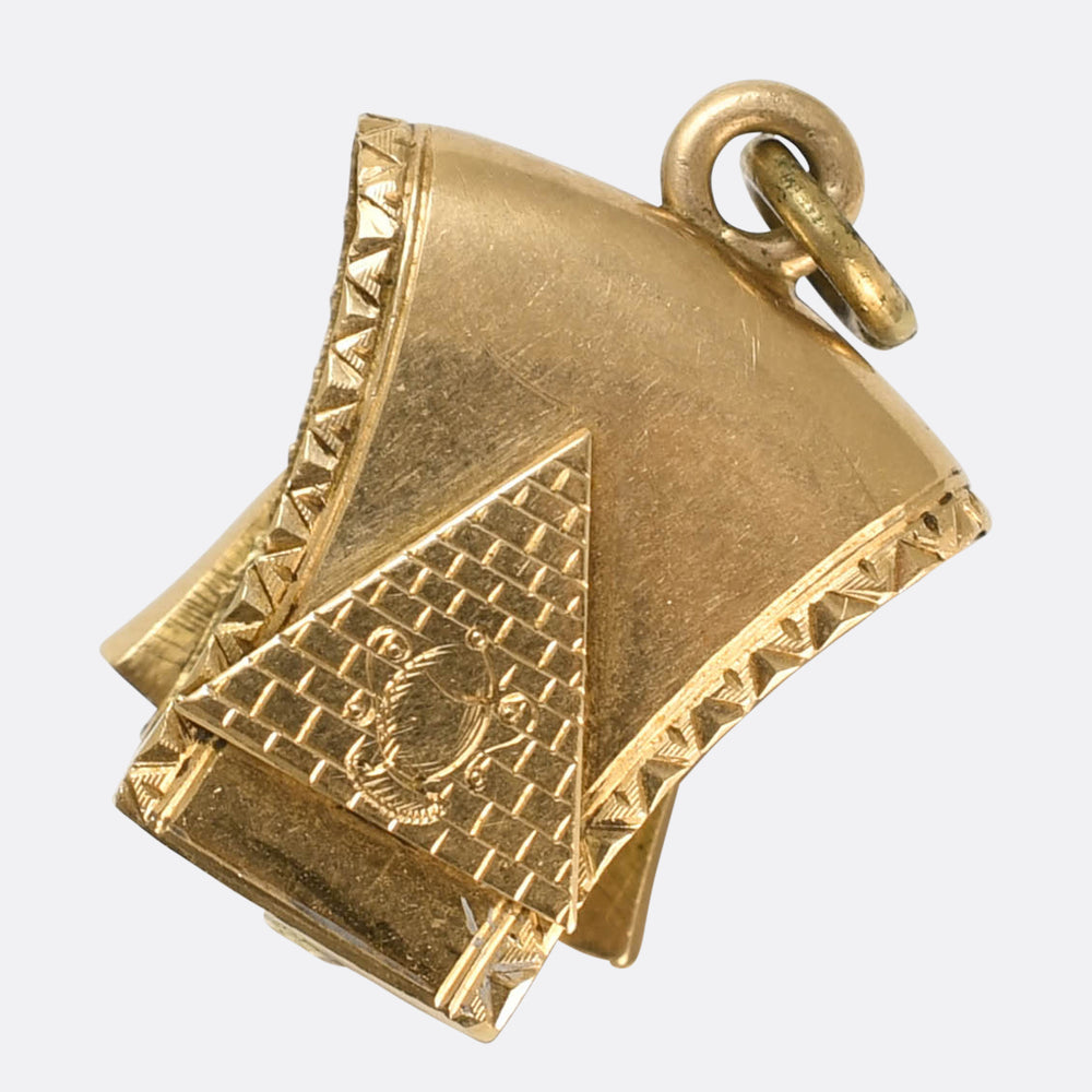 Egyptian Revival Carved Cat's Eye & Enamel Pharaoh Charm