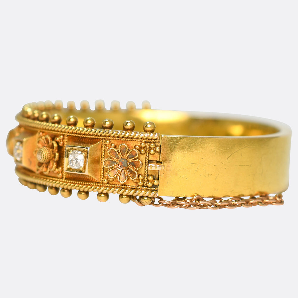 Etruscan Revival Diamond Flower Bangle