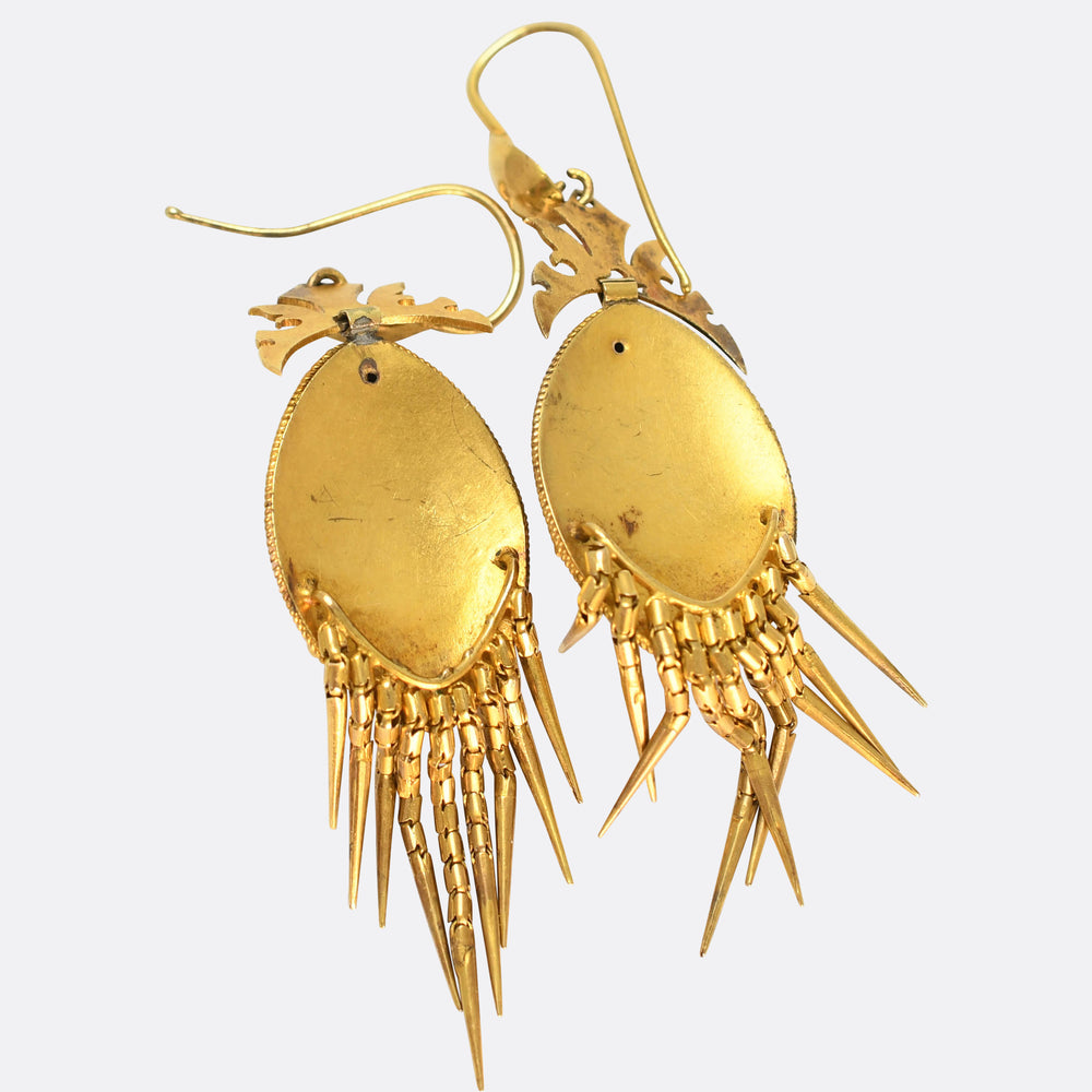 Etruscan Revival Pearl & Ruby Drop Earrings