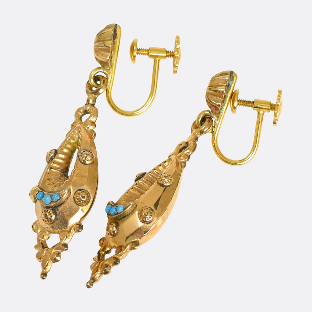 Etruscan Revival Turquoise Drop Earrings