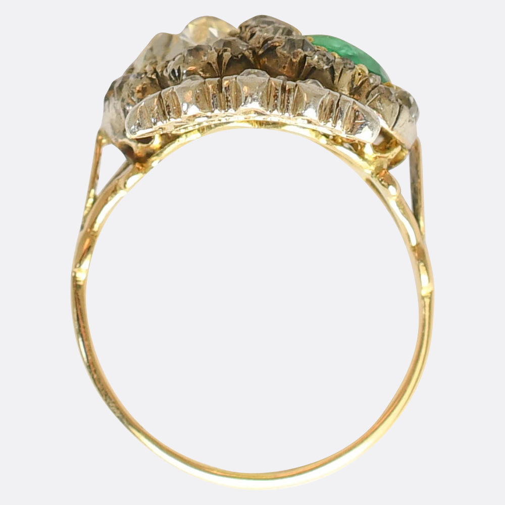 Exceptional Antique Emerald & Diamond Double Heart Ring