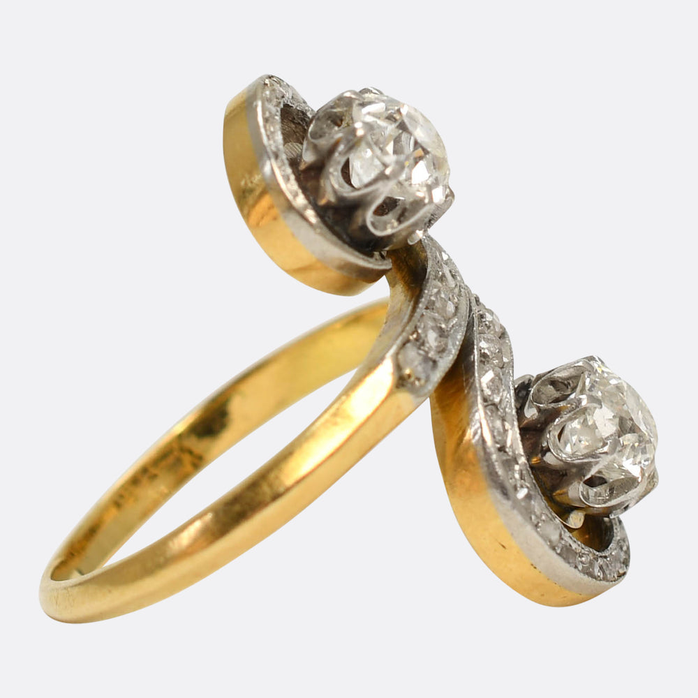 French Art Nouveau Diamond Toi et Moi Ring