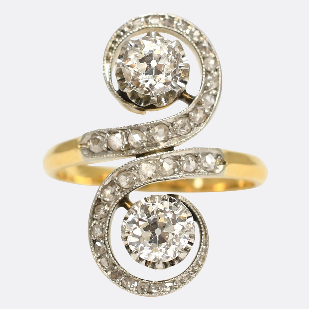 French Art Nouveau Diamond Toi et Moi Ring