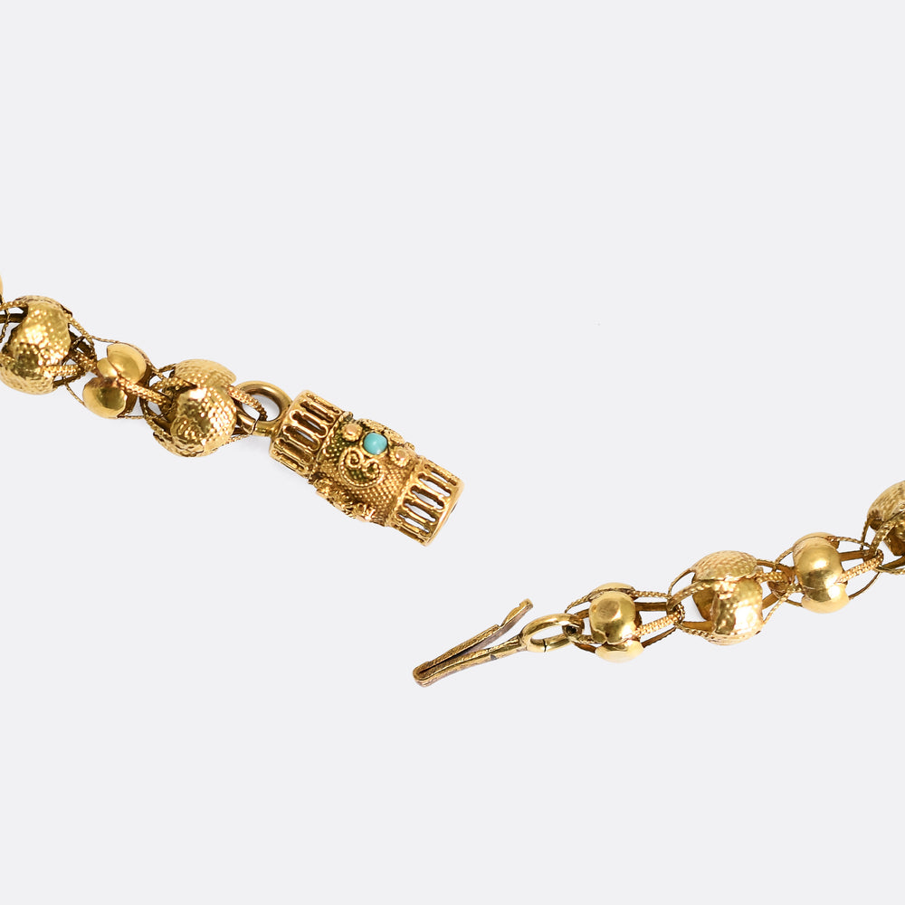 Georgian 15k Gold Turquoise Long Guard Chain