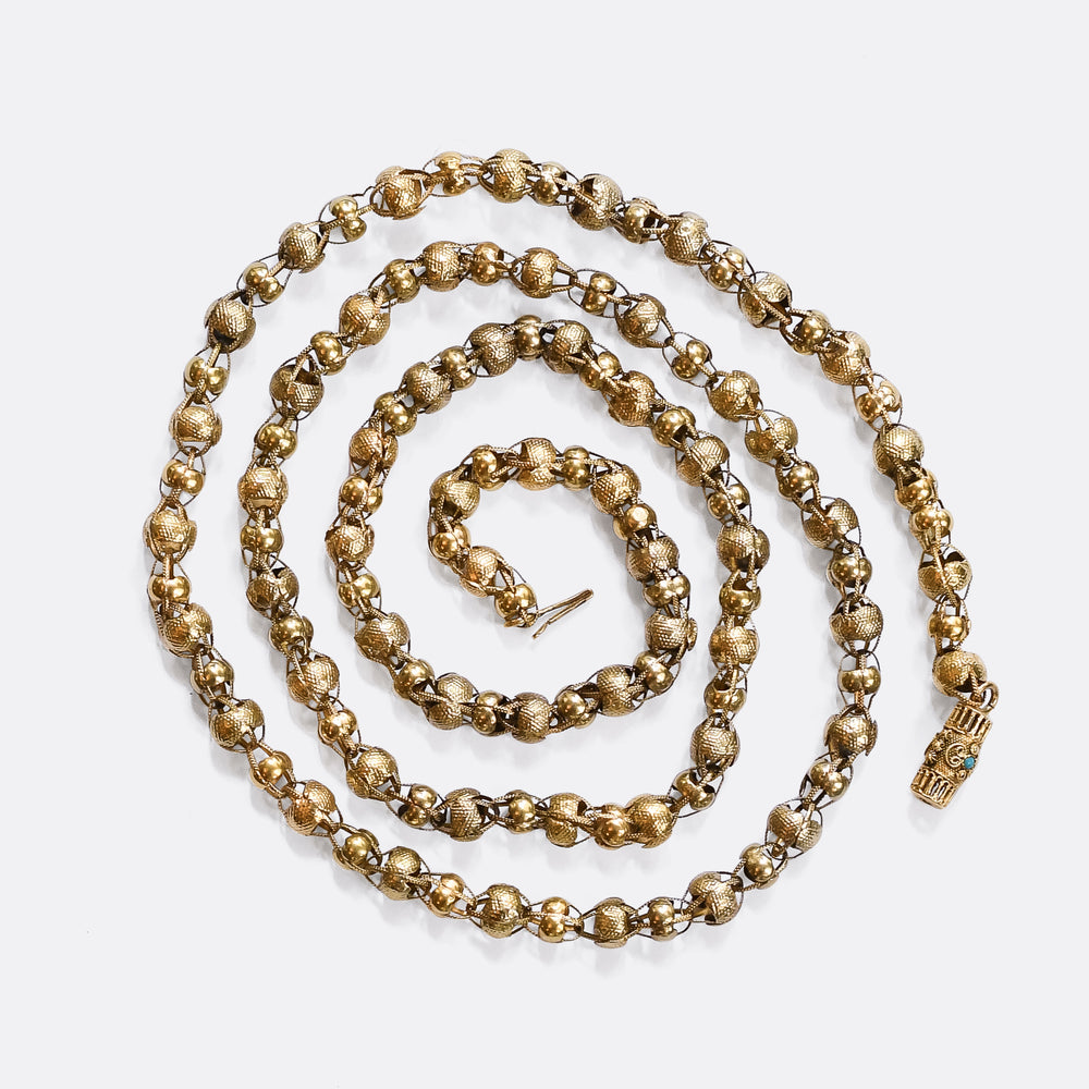 Georgian 15k Gold Turquoise Long Guard Chain