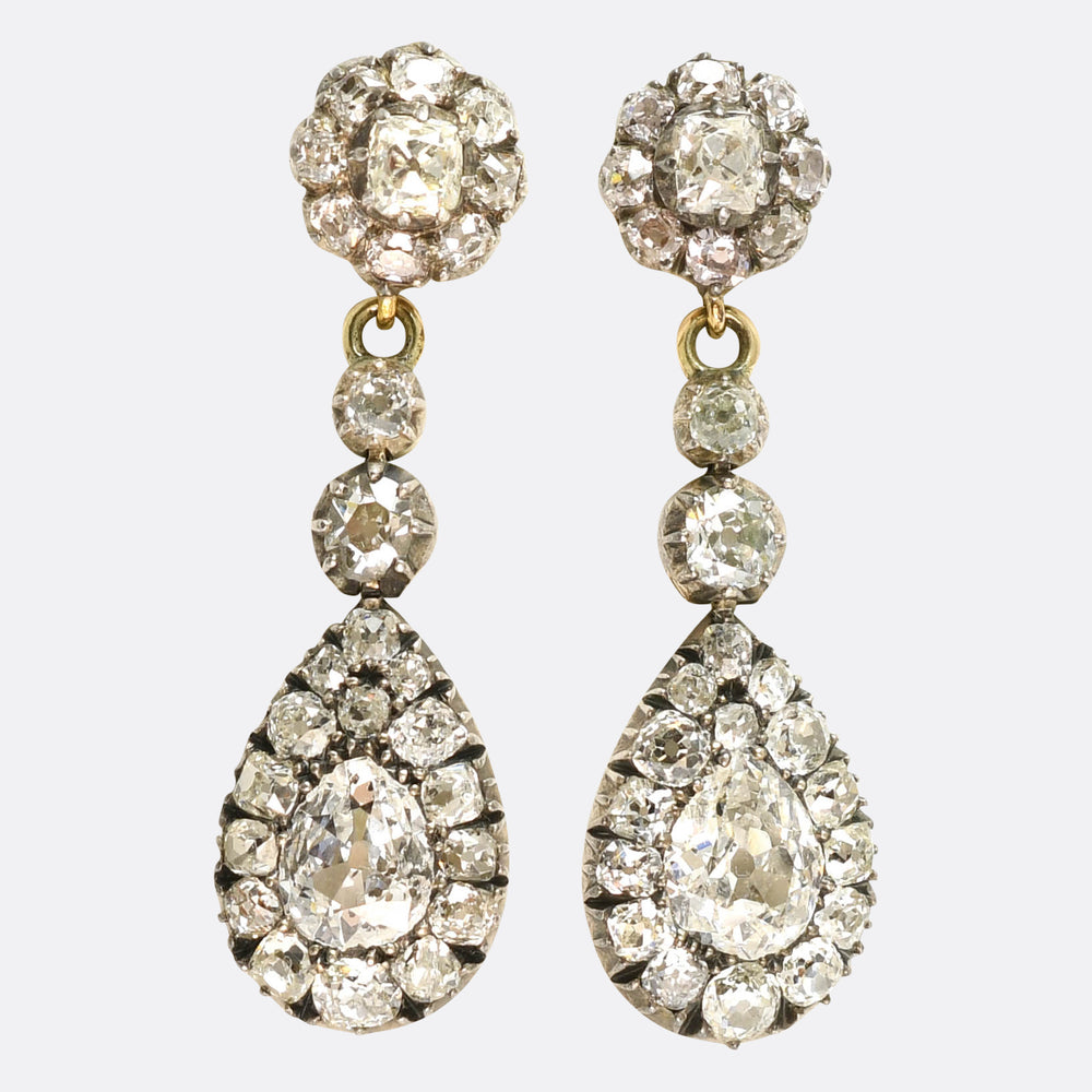 Georgian 5.4ct Diamond Cluster Drop Earrings